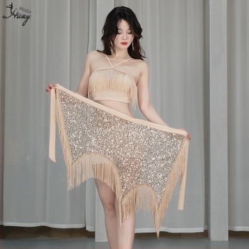 Kostim za belly dance – top s resicama, mliječna svila, šljokice i kristali, poliester, ljeto 2025