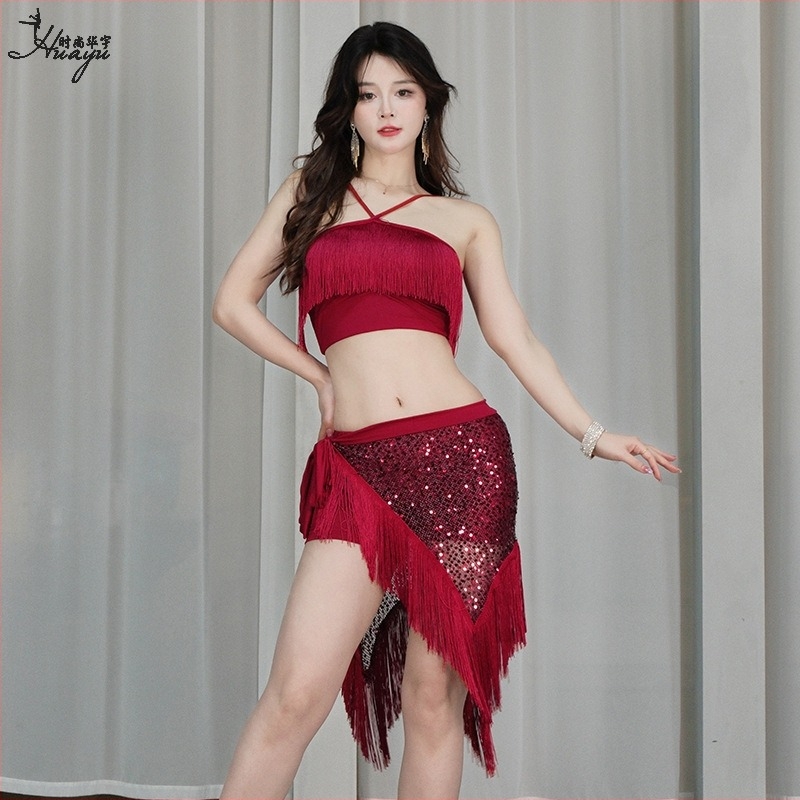 Kostim za belly dance – top s resicama, mliječna svila, šljokice i kristali, poliester, ljeto 2025