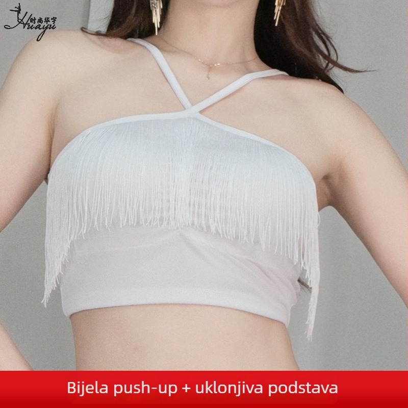 Kostim za belly dance – top s resicama, mliječna svila, šljokice i kristali, poliester, ljeto 2025