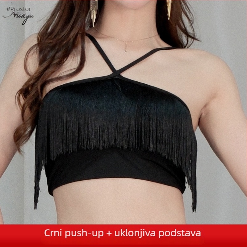 Kostim za belly dance – top s resicama, mliječna svila, šljokice i kristali, poliester, ljeto 2025