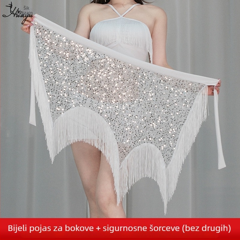 Kostim za belly dance – top s resicama, mliječna svila, šljokice i kristali, poliester, ljeto 2025