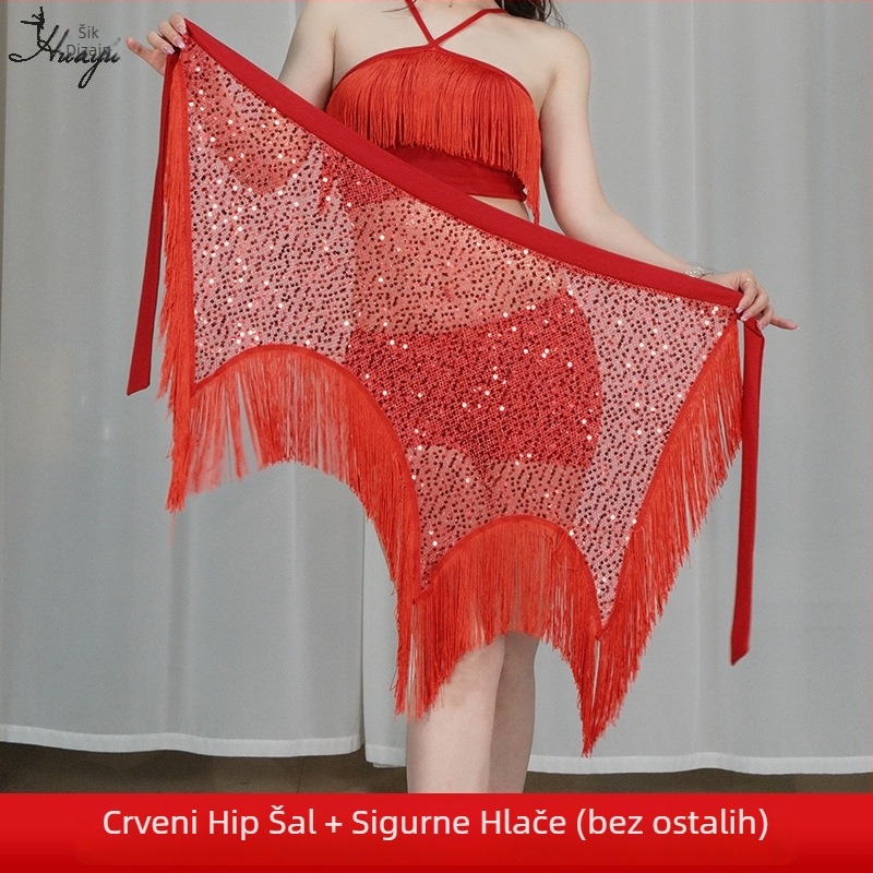 Kostim za belly dance – top s resicama, mliječna svila, šljokice i kristali, poliester, ljeto 2025