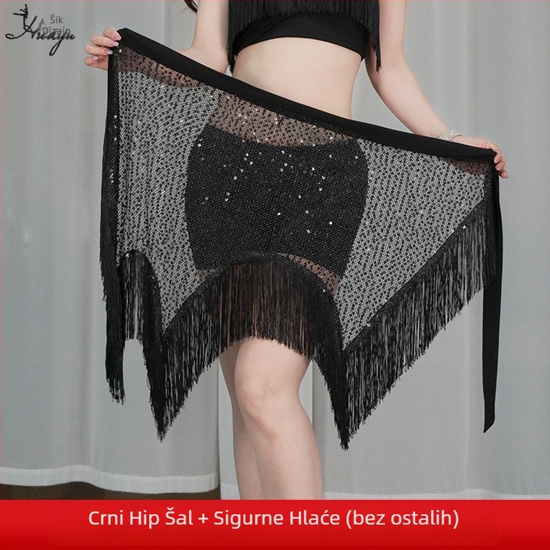 Kostim za belly dance – top s resicama, mliječna svila, šljokice i kristali, poliester, ljeto 2025