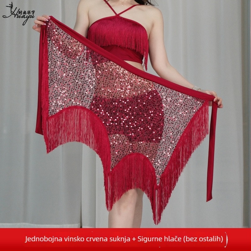 Kostim za belly dance – top s resicama, mliječna svila, šljokice i kristali, poliester, ljeto 2025