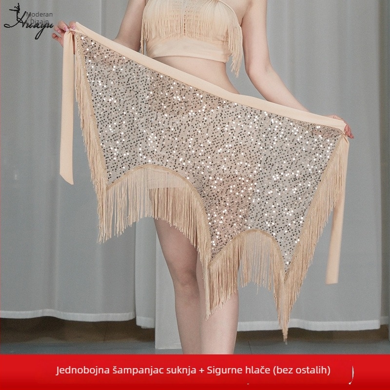 Kostim za belly dance – top s resicama, mliječna svila, šljokice i kristali, poliester, ljeto 2025