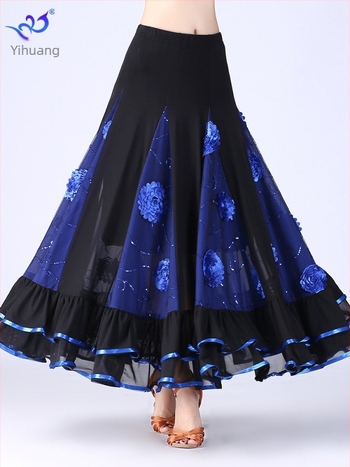 Yihuang Suknja za dvoranski ples s fliterima, korejska mreža, poliester + spandex (<30%), zima 2025