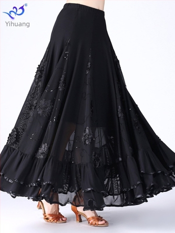 Yihuang Suknja za dvoranski ples s fliterima, korejska mreža, poliester + spandex (<30%), zima 2025