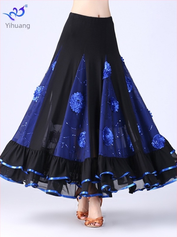 Yihuang Suknja za dvoranski ples s fliterima, korejska mreža, poliester + spandex (<30%), zima 2025