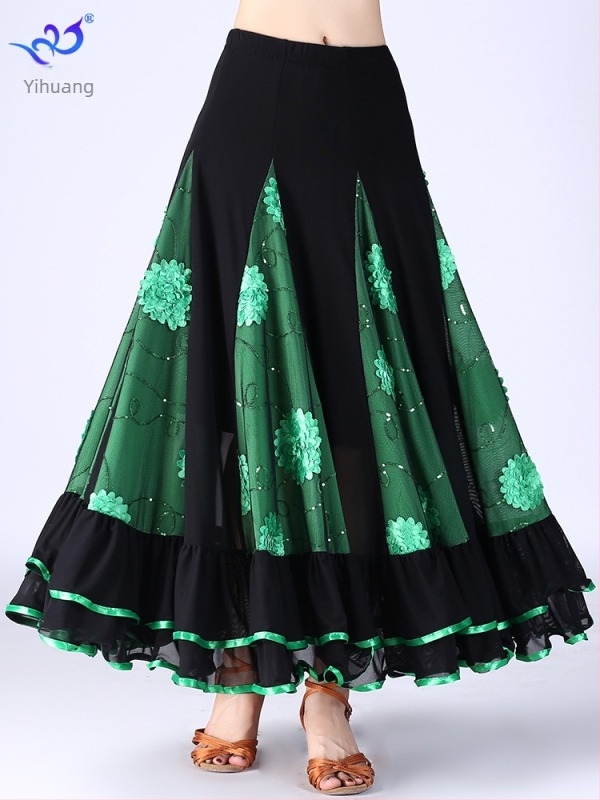 Yihuang Suknja za dvoranski ples s fliterima, korejska mreža, poliester + spandex (<30%), zima 2025