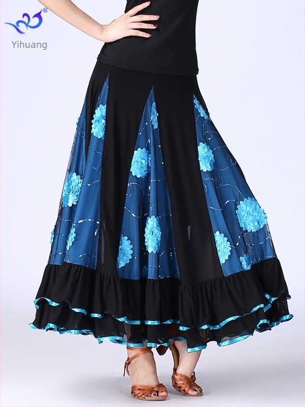 Yihuang Suknja za dvoranski ples s fliterima, korejska mreža, poliester + spandex (<30%), zima 2025