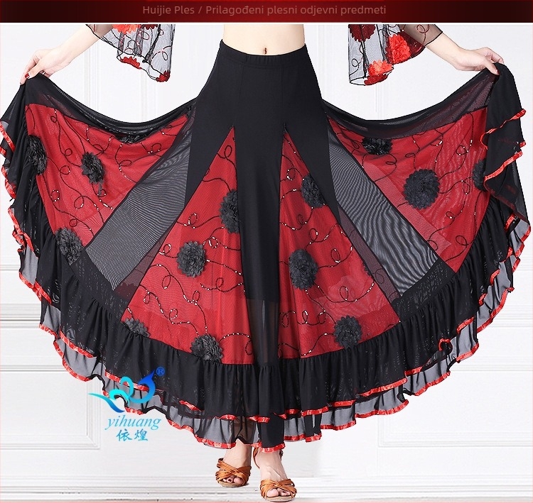 Yihuang Suknja za dvoranski ples s fliterima, korejska mreža, poliester + spandex (<30%), zima 2025