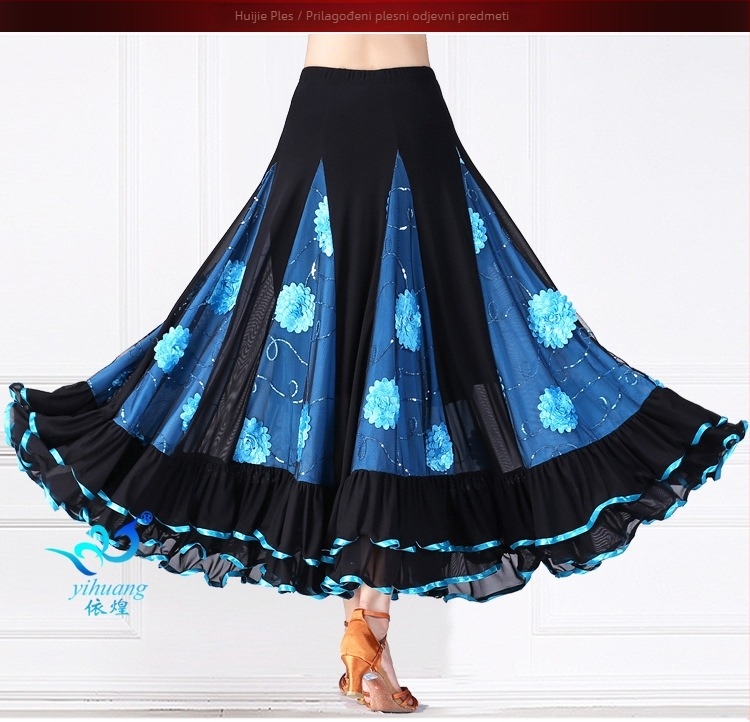 Yihuang Suknja za dvoranski ples s fliterima, korejska mreža, poliester + spandex (<30%), zima 2025