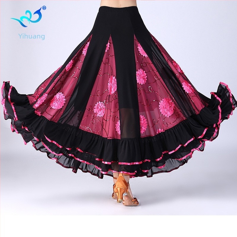 Yihuang Suknja za dvoranski ples s fliterima, korejska mreža, poliester + spandex (<30%), zima 2025