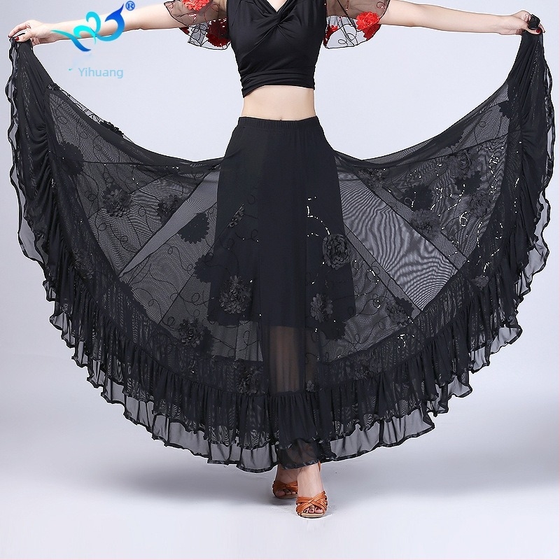 Yihuang Suknja za dvoranski ples s fliterima, korejska mreža, poliester + spandex (<30%), zima 2025