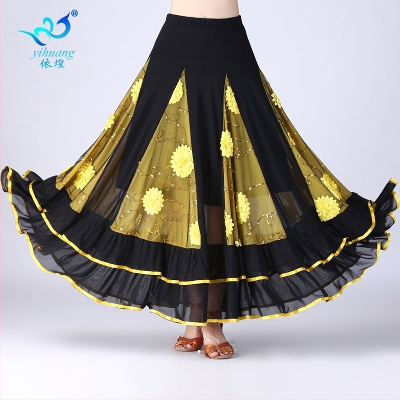 Yihuang Suknja za dvoranski ples s fliterima, korejska mreža, poliester + spandex (<30%), zima 2025