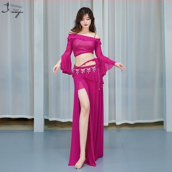 Kostim za trbušni ples s mrežastom tkaninom i šljokicama, duga haljina za žene, spandeks 50–70%