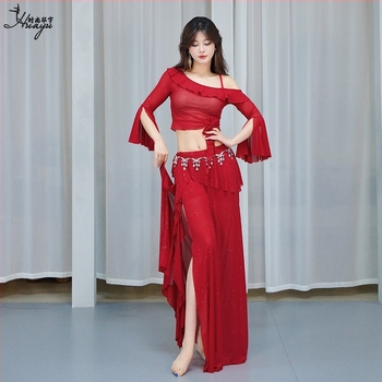 Kostim za trbušni ples s mrežastom tkaninom i šljokicama, duga haljina za žene, spandeks 50–70%