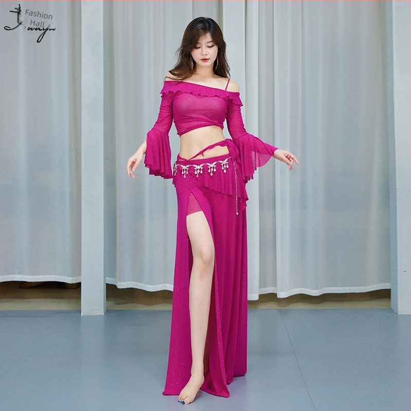 Kostim za trbušni ples s mrežastom tkaninom i šljokicama, duga haljina za žene, spandeks 50–70%