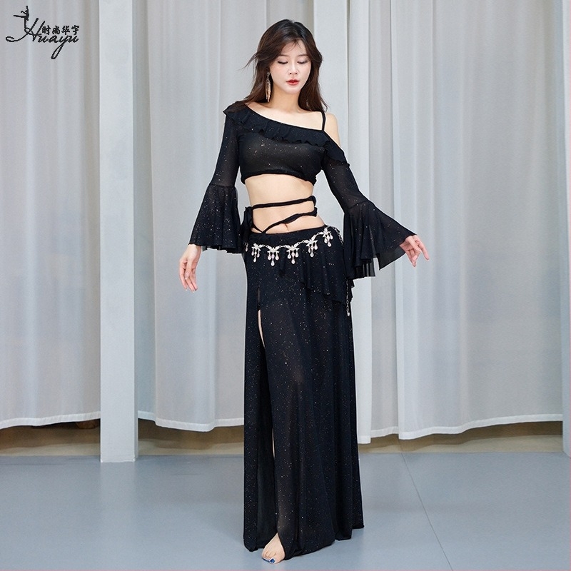 Kostim za trbušni ples s mrežastom tkaninom i šljokicama, duga haljina za žene, spandeks 50–70%