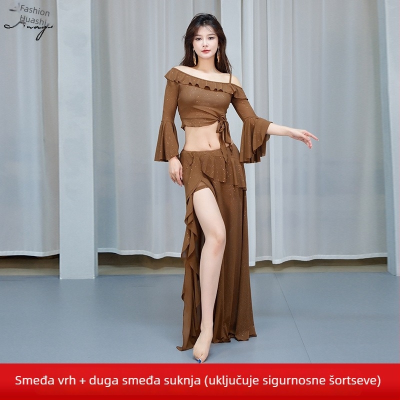 Kostim za trbušni ples s mrežastom tkaninom i šljokicama, duga haljina za žene, spandeks 50–70%