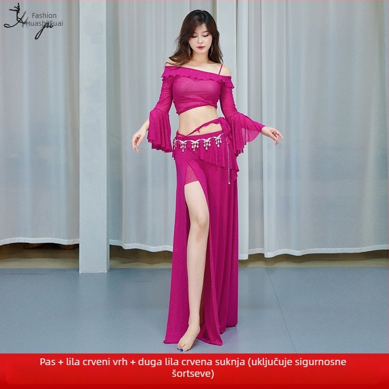 Kostim za trbušni ples s mrežastom tkaninom i šljokicama, duga haljina za žene, spandeks 50–70%