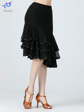 Latinska plesna suknja s mrežastim materijalom - poliester + elastan, ženski pozorišni kostim, zima 2025