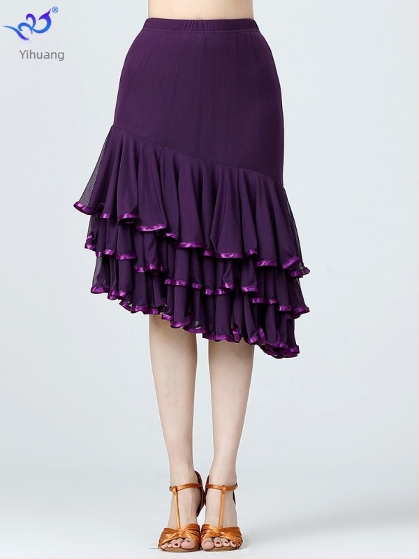 Latinska plesna suknja s mrežastim materijalom - poliester + elastan, ženski pozorišni kostim, zima 2025