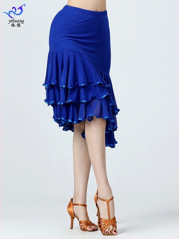 Latinska plesna suknja s mrežastim materijalom - poliester + elastan, ženski pozorišni kostim, zima 2025