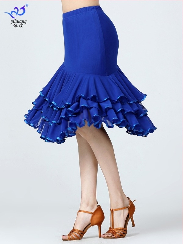 Latinska plesna suknja s mrežastim materijalom - poliester + elastan, ženski pozorišni kostim, zima 2025