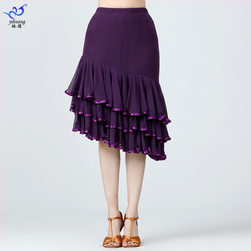 Latinska plesna suknja s mrežastim materijalom - poliester + elastan, ženski pozorišni kostim, zima 2025