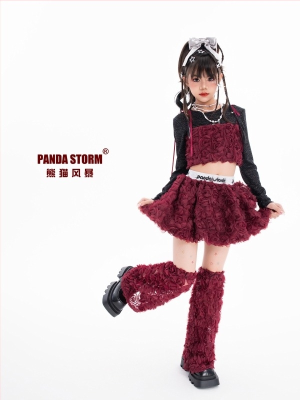 Set dječje haljine za jazz ples s bezramenskim dizajnom i cvjetnim listićima; Panda Storm, poliester, za djecu 8+ godina, hip-hop stil