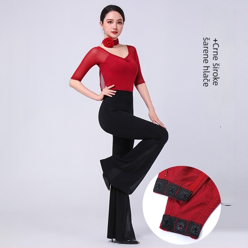 Set modernog plesa: body s V-izrezom i zvonastim hlačama, modalna tkanina