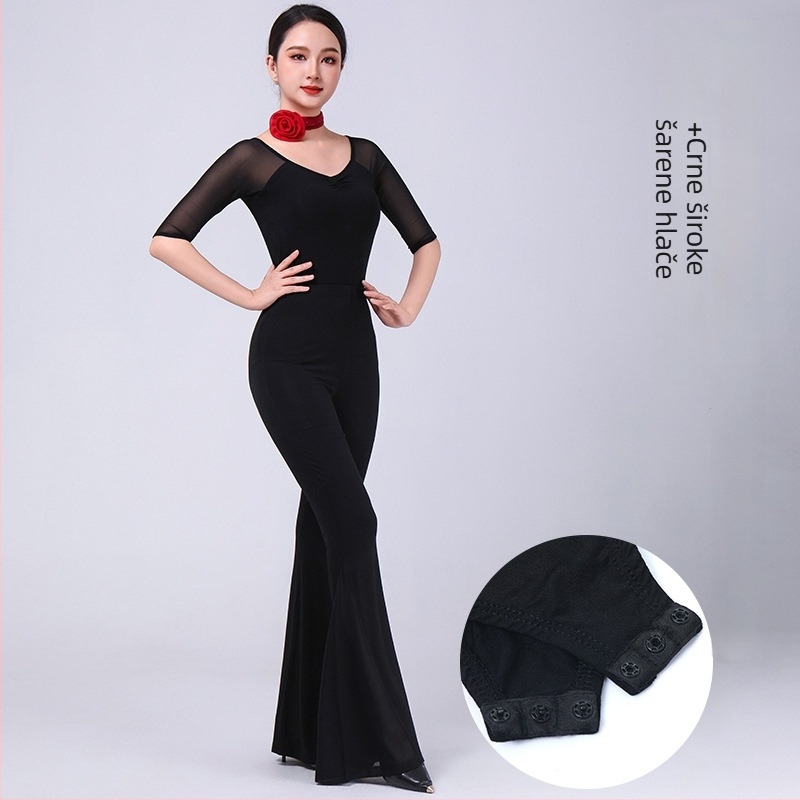 Set modernog plesa: body s V-izrezom i zvonastim hlačama, modalna tkanina