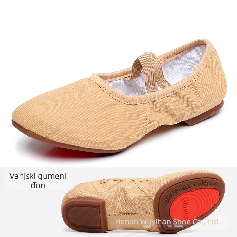 Plesne cipele — gornji dio platna, potplat od gume, prozračne, lagane, otporne na habanje; za balet, suvremeni ples, latino ples