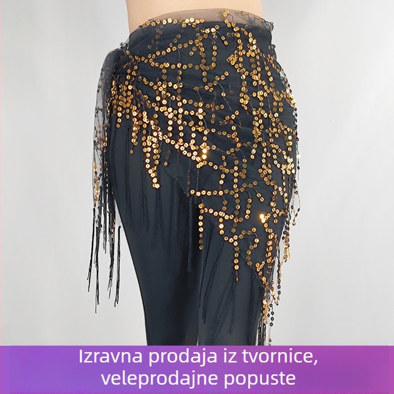 Pretty Dance Traka za belly dance sa šljokicama i resicama, trokutasti šal, poliester 70–80%, unisex, proljeće 2023