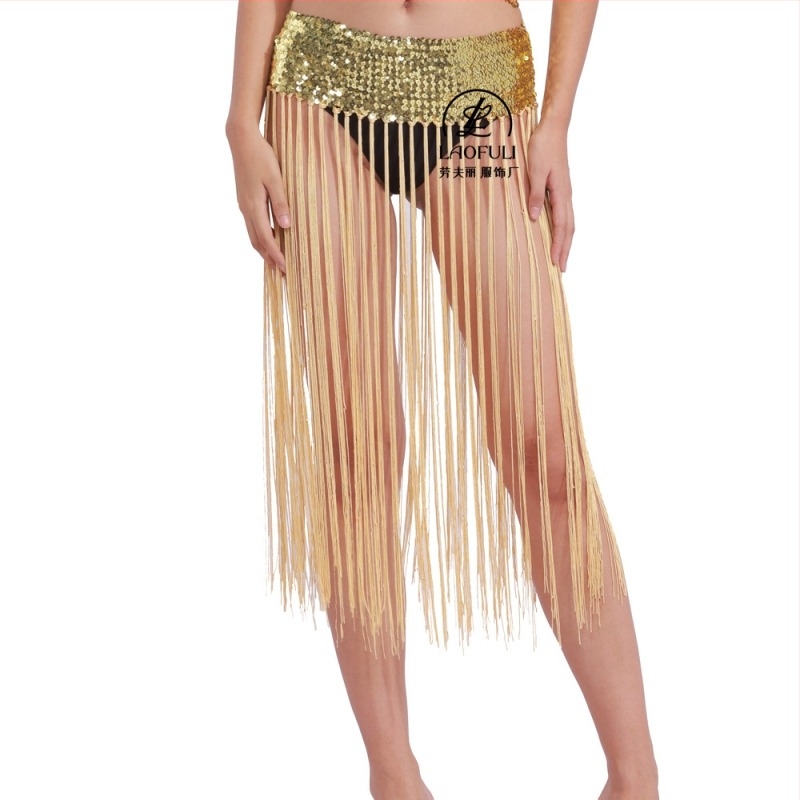 Costim za belly dance s kaišem od šljokica i suknjom s resicama — princes stil, materijali: akril ≤30%, poliester 90–95%