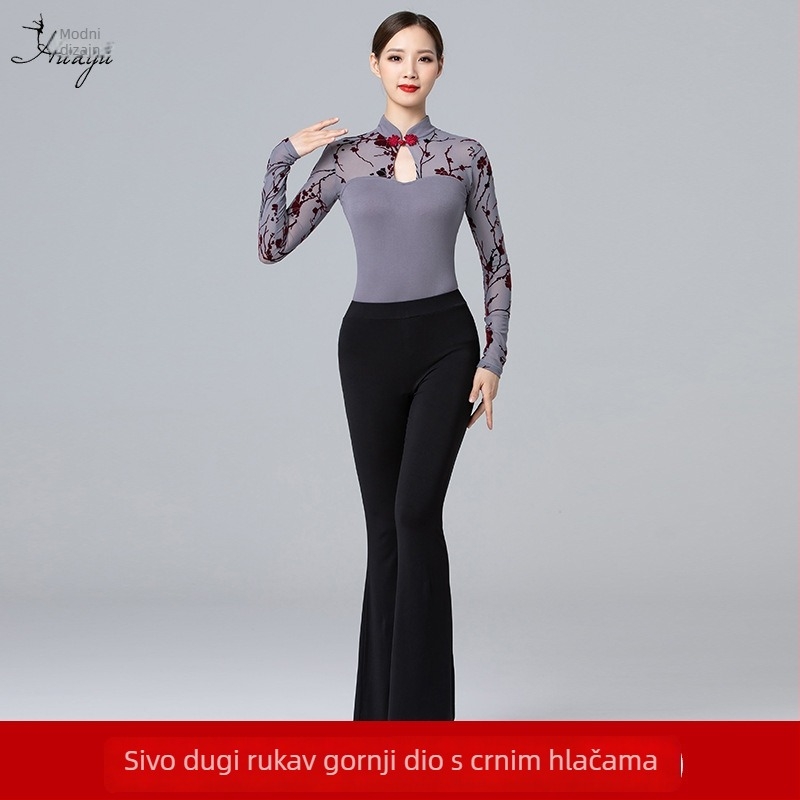 Fashion Huayu Trening komad za tijelo sa stojećim ovratnikom i otiskom – elegantan dojam, za moderan ples na modnoj pistii za odrasle žene
