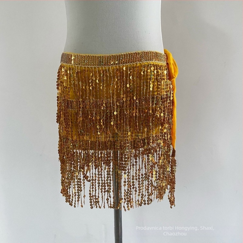 Halloween Belly Dance pojas s hip scarfom od šifona, tri sloja resica – materijal šifon, poliester 90–95%