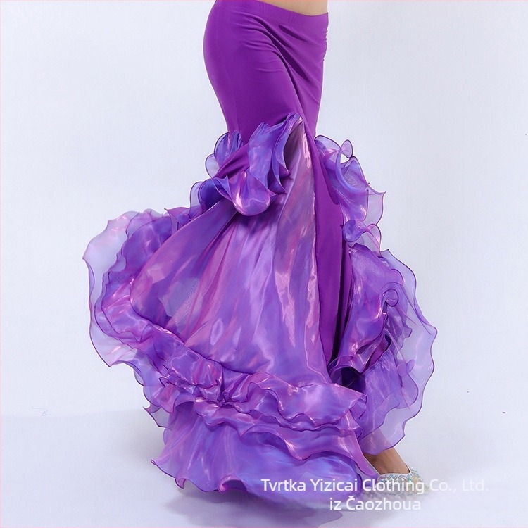 Pretty Dance Suknja za Belly Dance — s prorezom i uvijenim rubom; Milk Silk tkanina, 90% poliester, za žene