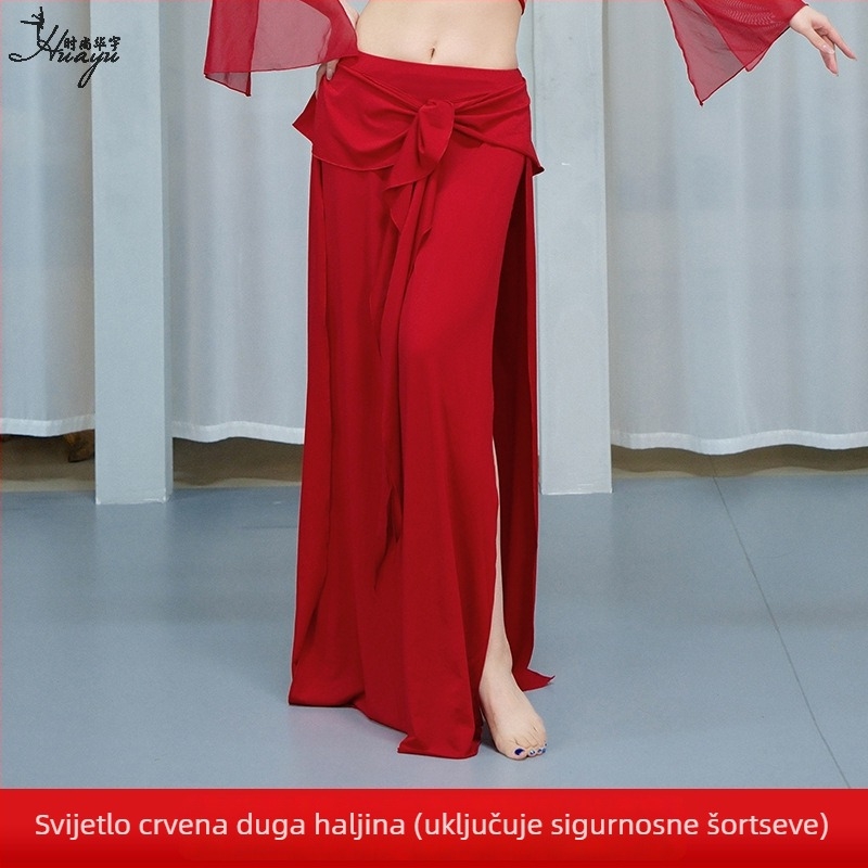 Suknja za vježbanje trbušnog plesa za žene – Crystal Cotton/Poliester, duga suknja s prorezom, za početnice, scensko odijevanje, ljeto 2025