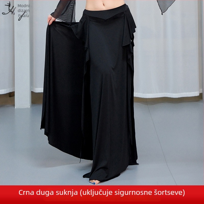 Suknja za vježbanje trbušnog plesa za žene – Crystal Cotton/Poliester, duga suknja s prorezom, za početnice, scensko odijevanje, ljeto 2025