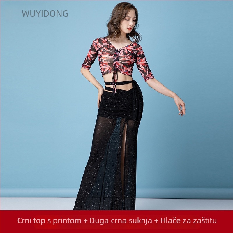 Ženski kostim za belly dance – 2025 novi model s perlama, vodena gaza, seksi kroj za orijentalni ples
