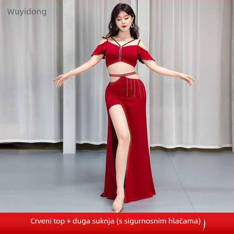 Kostim za belly dance s kristalima, bez naramenica, vezivanje, oblikovanje tijela – trening komad