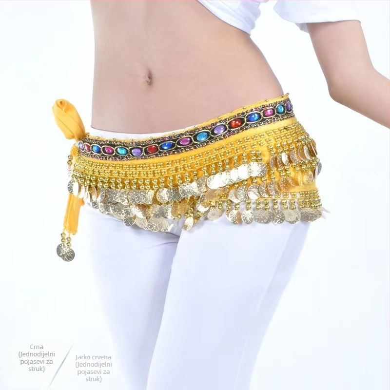 Pojasna veriga za belly dance s dijamantnim ukrasima, metalni materijal, sportski stil, za vježbanje i nastup