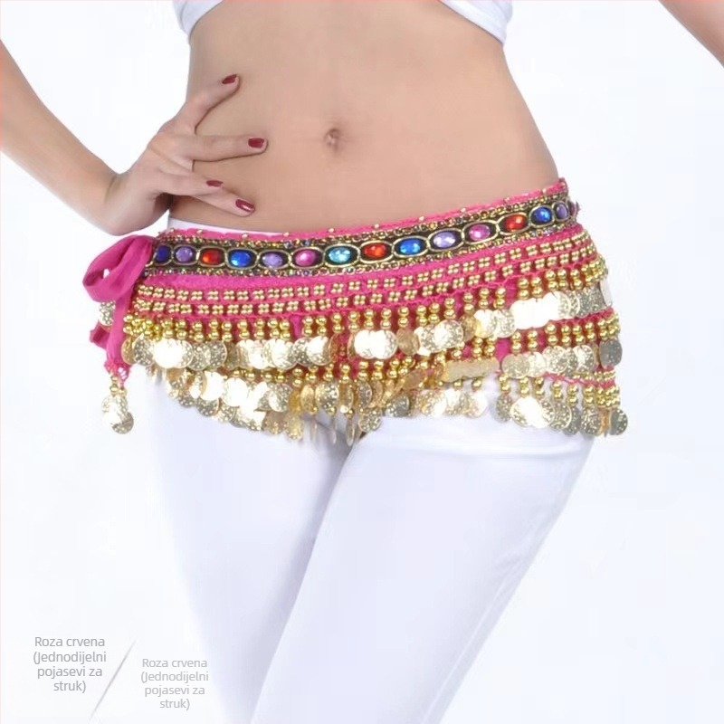 Pojasna veriga za belly dance s dijamantnim ukrasima, metalni materijal, sportski stil, za vježbanje i nastup