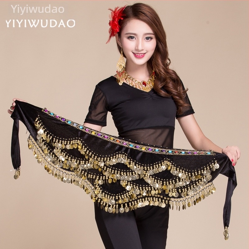 Pojasna verižica za Belly Dance - velur, široka preko 4 cm, automatska kopča, kopča od tkanog materijala, ručno nanizane perle