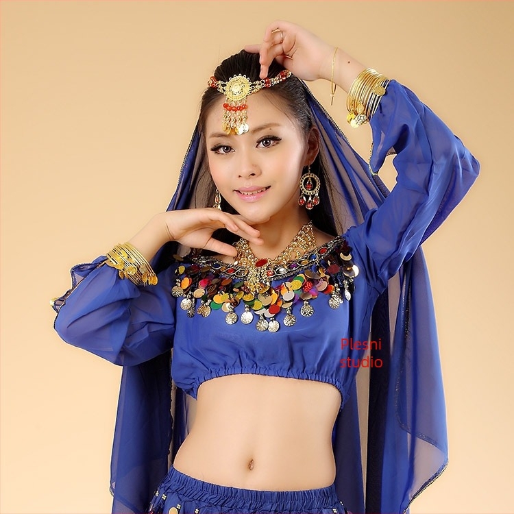Top za belly dance za žene, šifon, dugi rukav tip fenjer, 85% poliester, za odrasle žene 25–29 godina