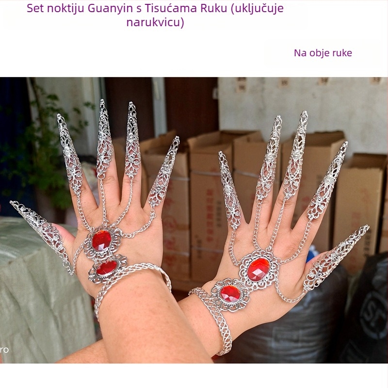 Set noktiju Guanyin za belly dance – metalni nakit za ruku, elektroplatinirani