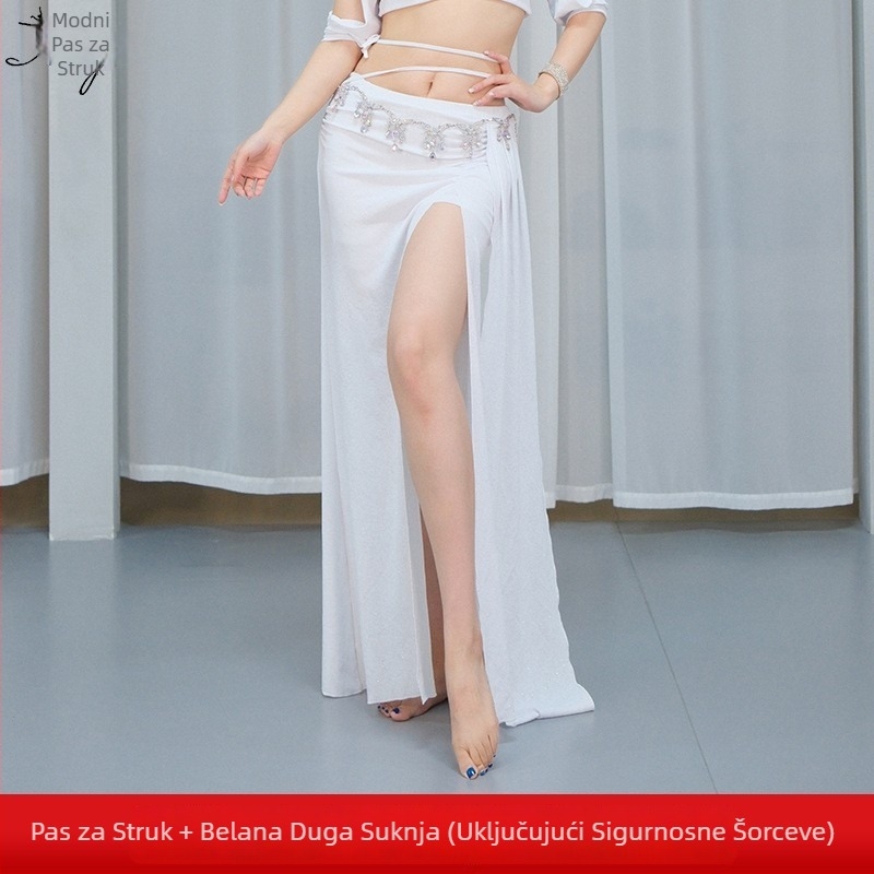 Odjeća za probu belly dance — Vilinski stil, duga suknja s prorezom, Ljeto 2025, za žene, tkanina Glitter Bamboo Linen Yarn, Spandex 50–70%