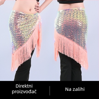 Pojas za trbuh za orijentalni ples s šljokicama i trokutastim šalom za bokove